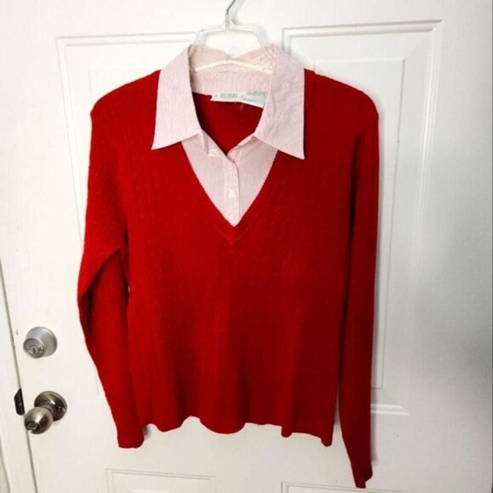 Women's Vintage Bill Blass Jean Wear Burgundy Red Shirt Sweater Size XL